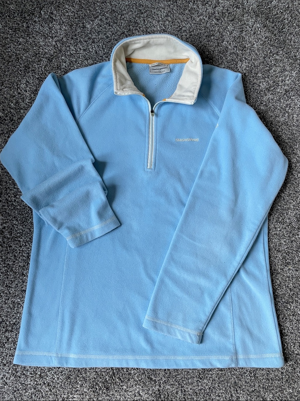 Craghoppers Women’s Sky Blue Half-Zip Fleece with Cream Collar.  Size 10.